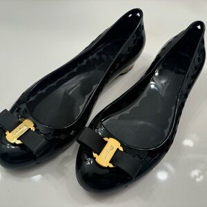 Salvatore Ferragamo Black Flats with Gold Accent - Jelly Cut